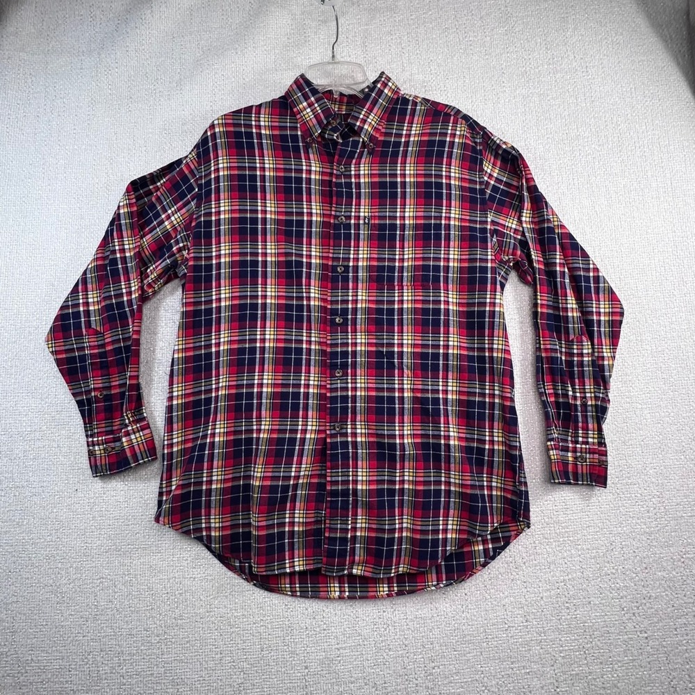 Brooks Brothers Mens Plaid Button Down Shirt Red Navy Blue Yellow Long Sleeve XL